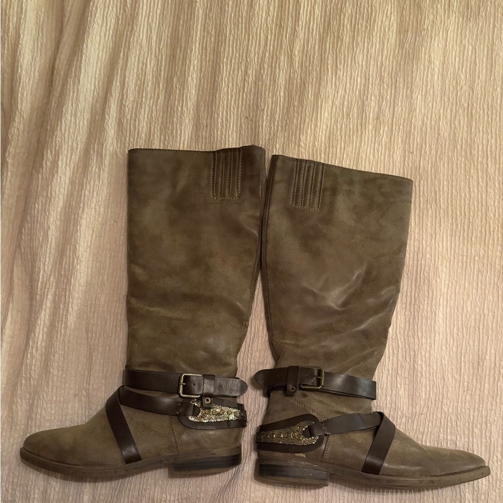Rampage Taupe Moto Boots with Buckle Accents